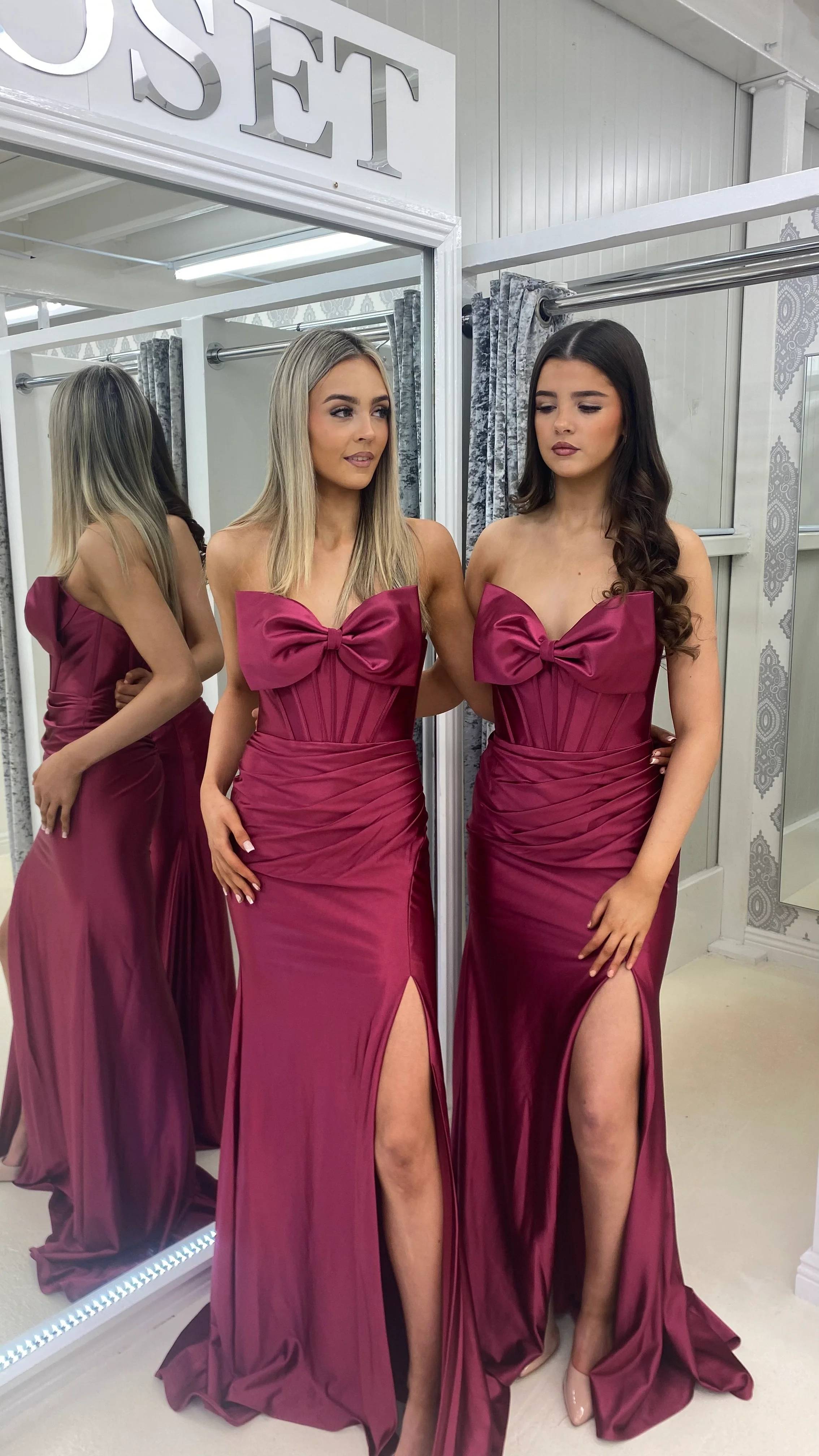 Berry Satin Bow Front Gown