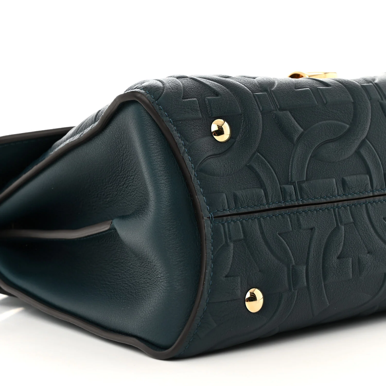 Calfskin Embossed Small Margot Top Handle Divisa Green - Top Club