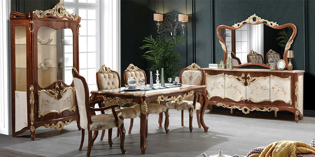Luxury baroque display cabinet brown / cream / gold - handmade solid wood display cabinet with 2 glass doors - magnificent baroque furniture