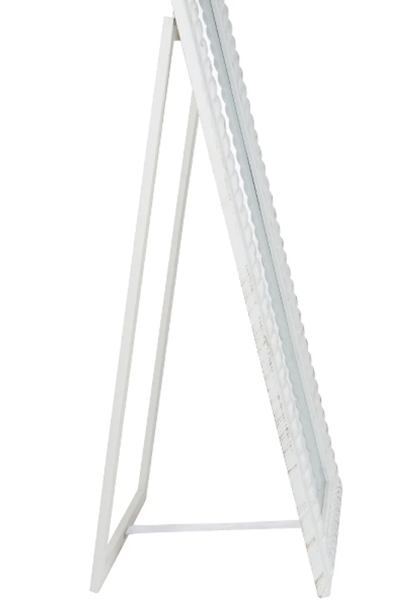 Baroque standing mirror white with beautiful antique white cord frame H. 180 cm - handmade
