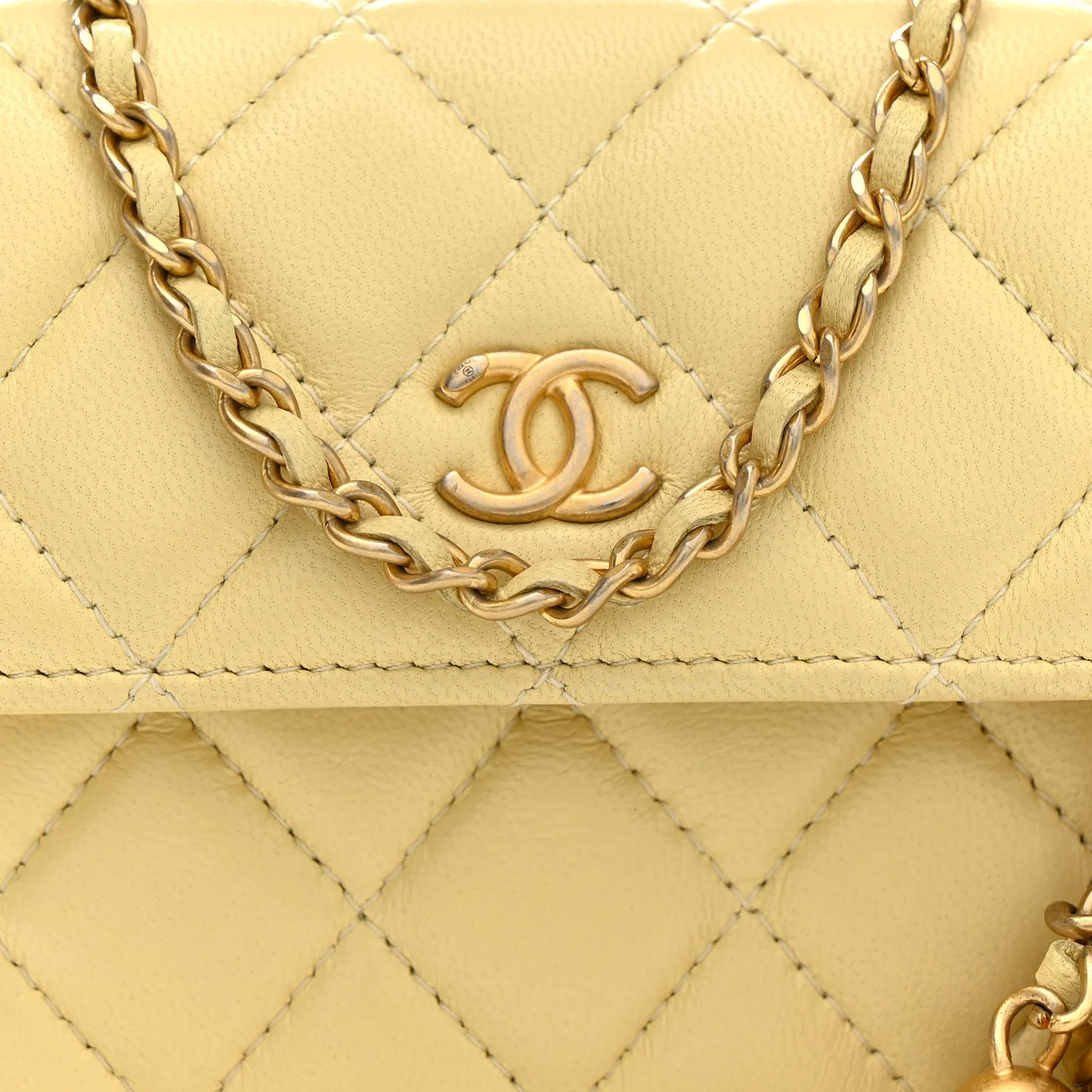 Lambskin Quilted Pearl Crush Clutch With Chain Yellow - Top Club