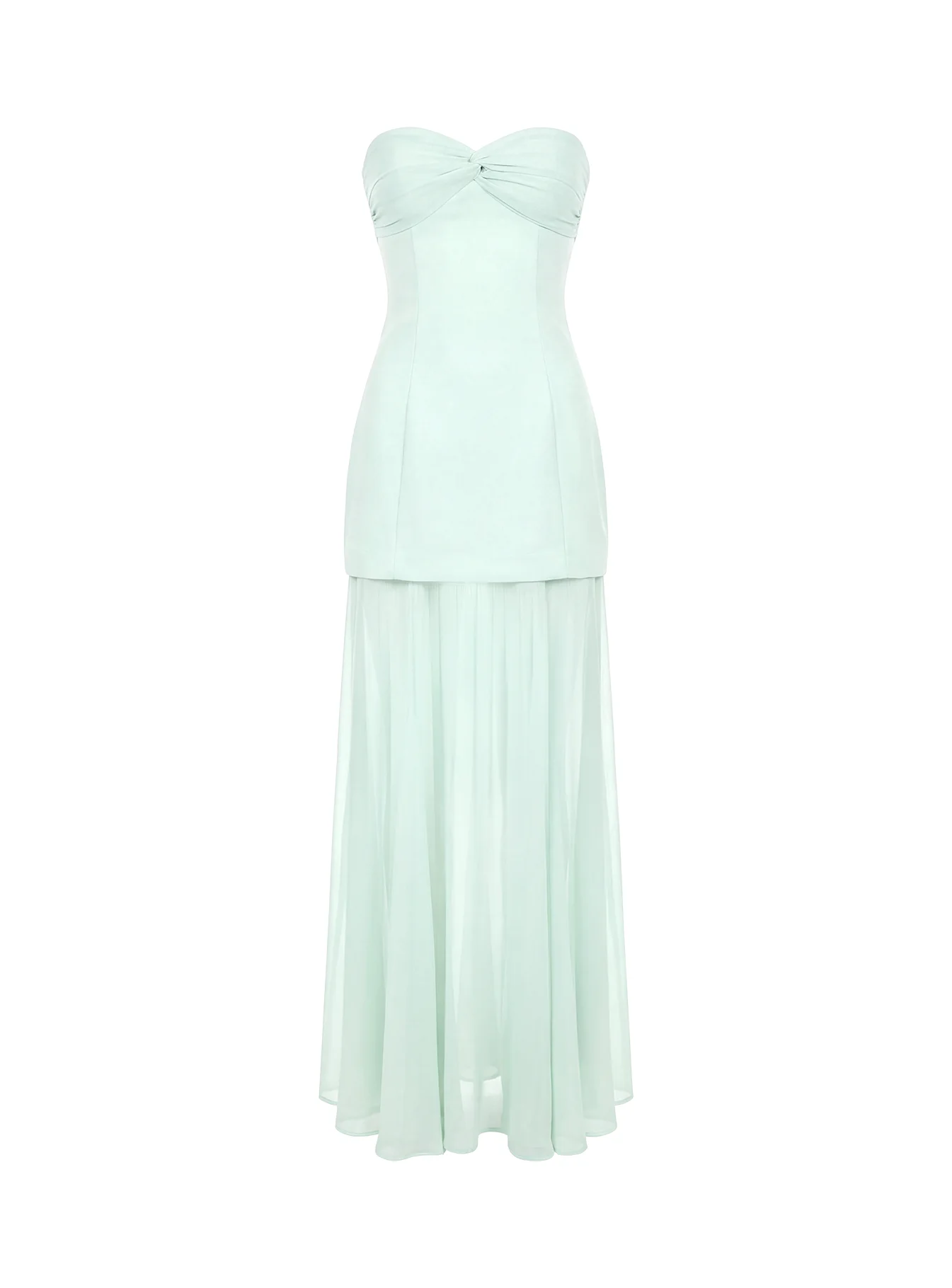 Flashy Sheer Chiffon Strapless Maxi Dress Green