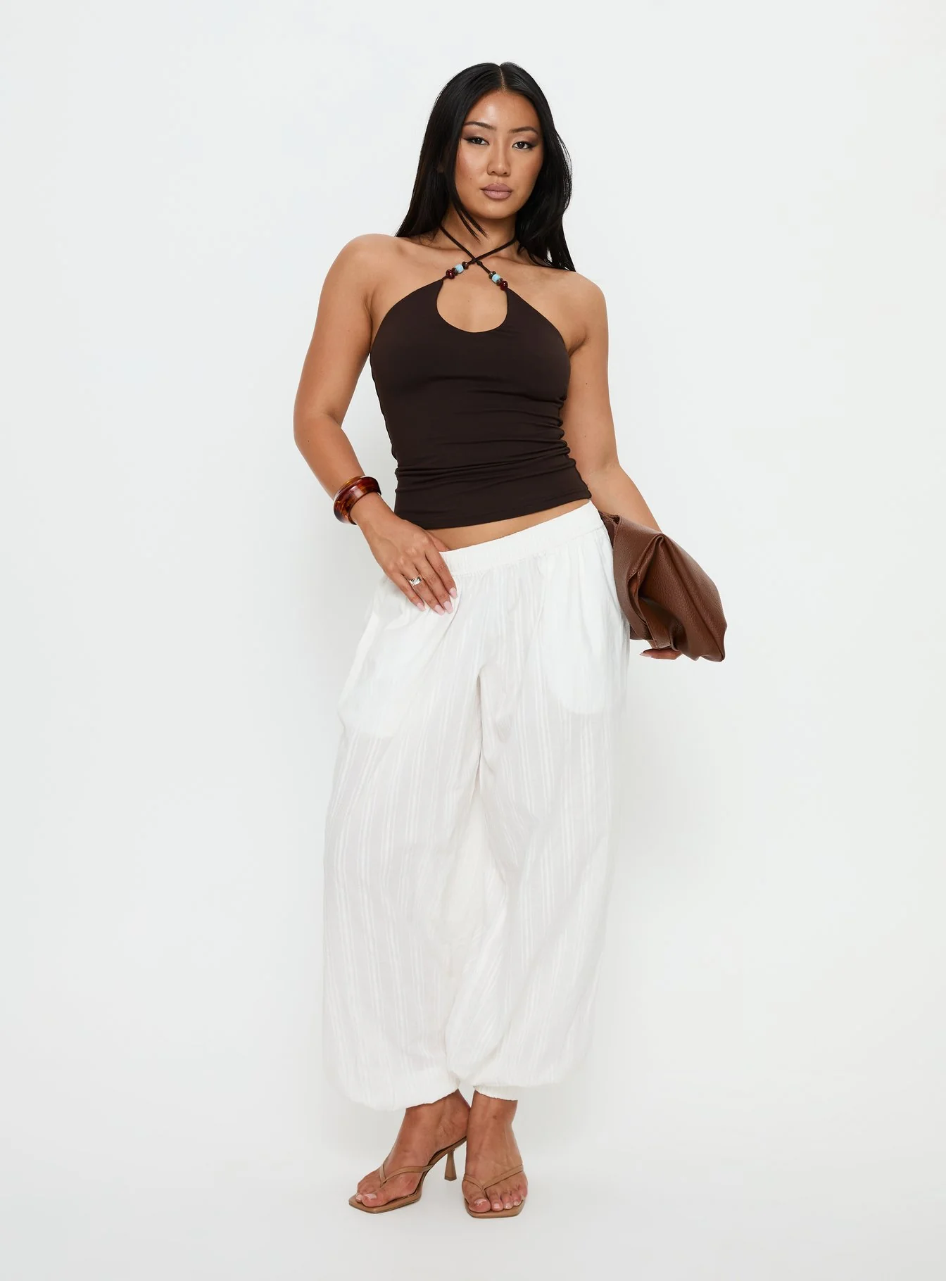 Manika Bead Detail Top Chocolate