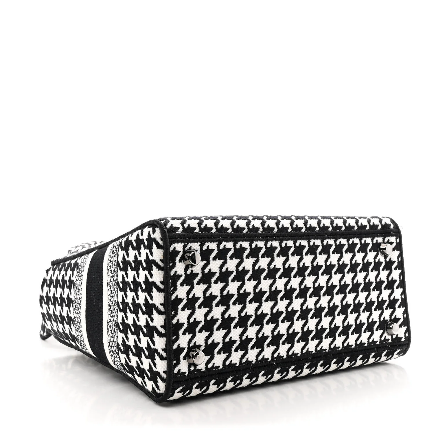 Canvas Houndstooth Embroidered Medium Lady D-Lite Black White - Top Club