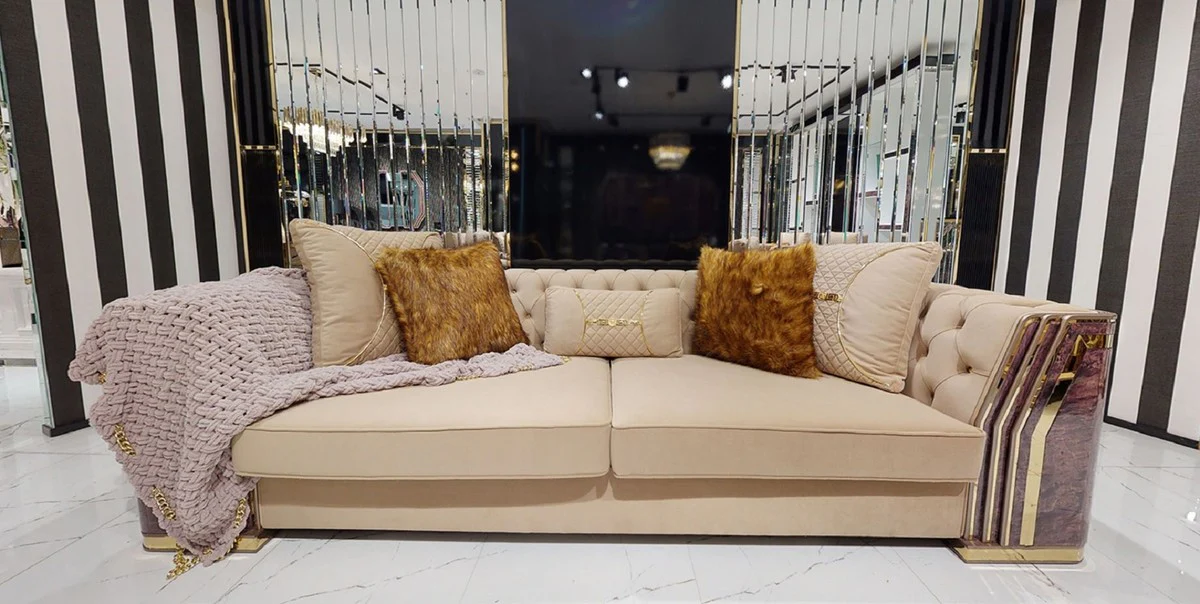 Luxury Art Deco Living Room Set Beige / Purple / Gray / Gold - 2 Sofas & 2 Armchairs & 1 Coffee Table - Luxury Art Deco Living Room & Hotel Furniture