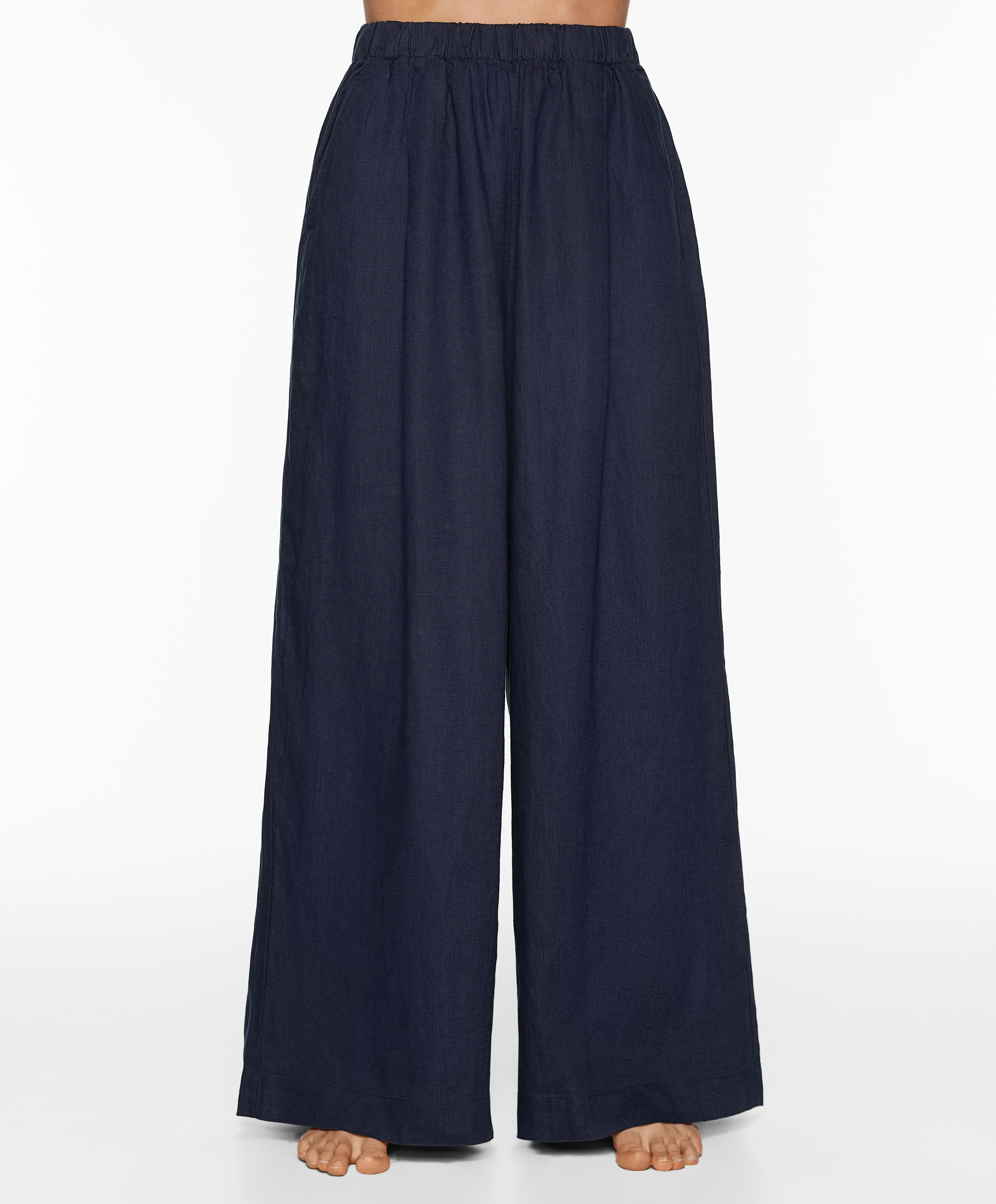 OYSHO 100% linen wide straight-leg trousers