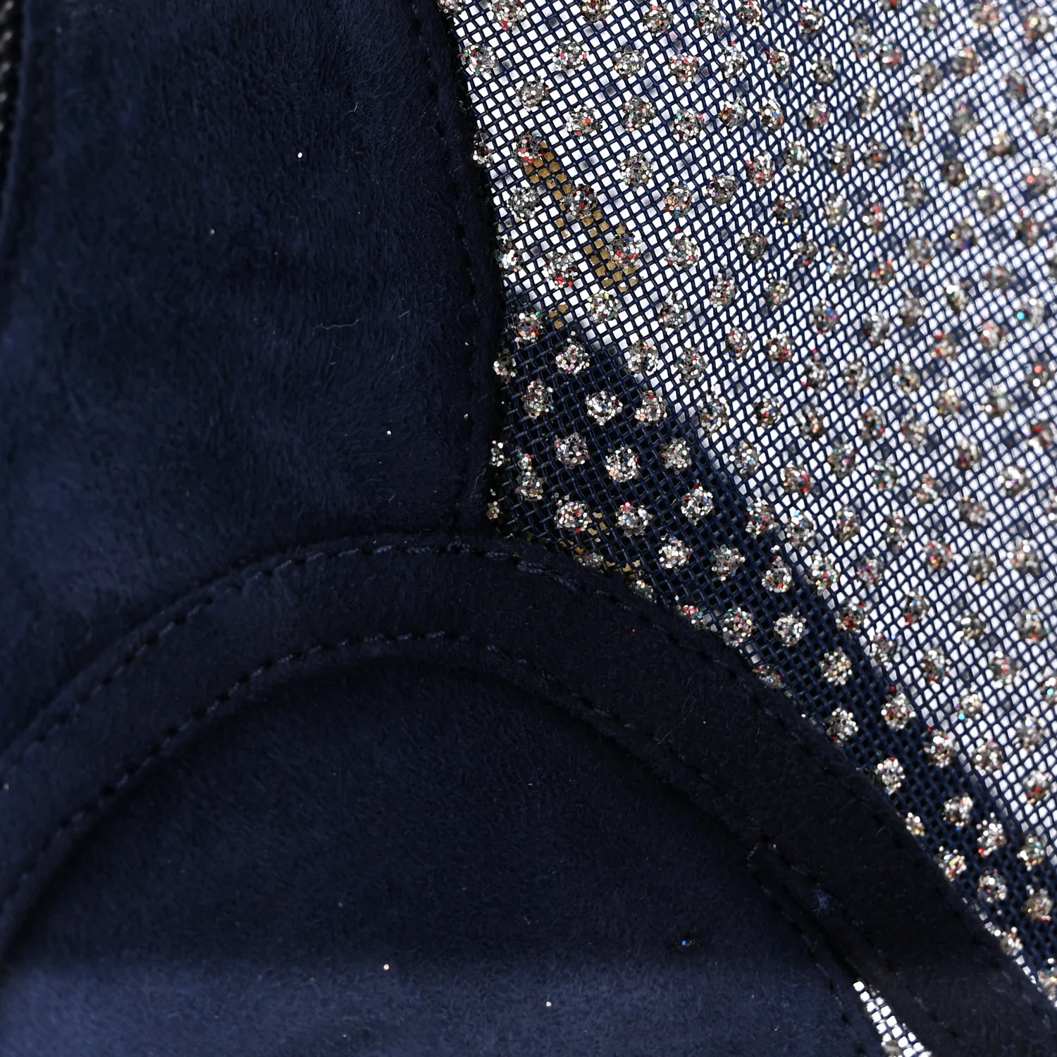 Mesh Crystal Open Toe Ankle Boots 40 Navy - Top Club