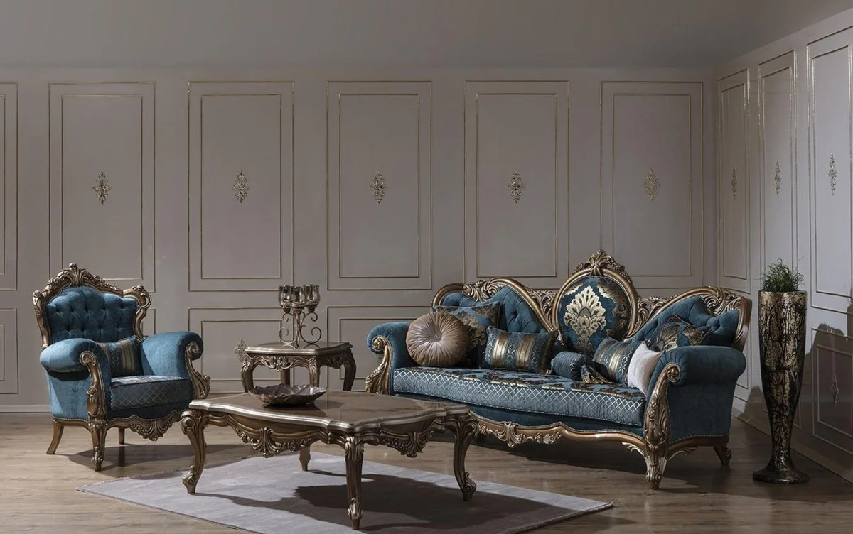 Luxury baroque coffee table gold 125 x 87 x H. 48 cm - solid wood living room table in baroque style - noble and magnificent
