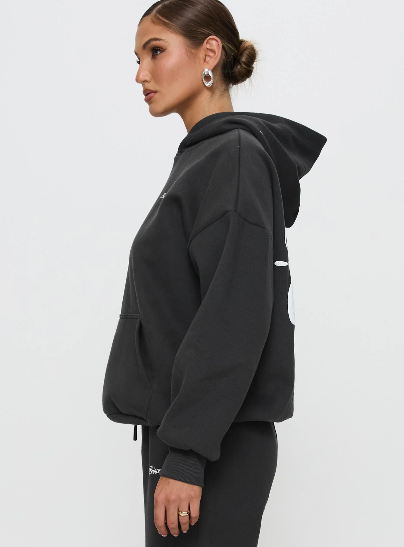 Princess Polly Hooded Sweatshirt Bubble Script Grey