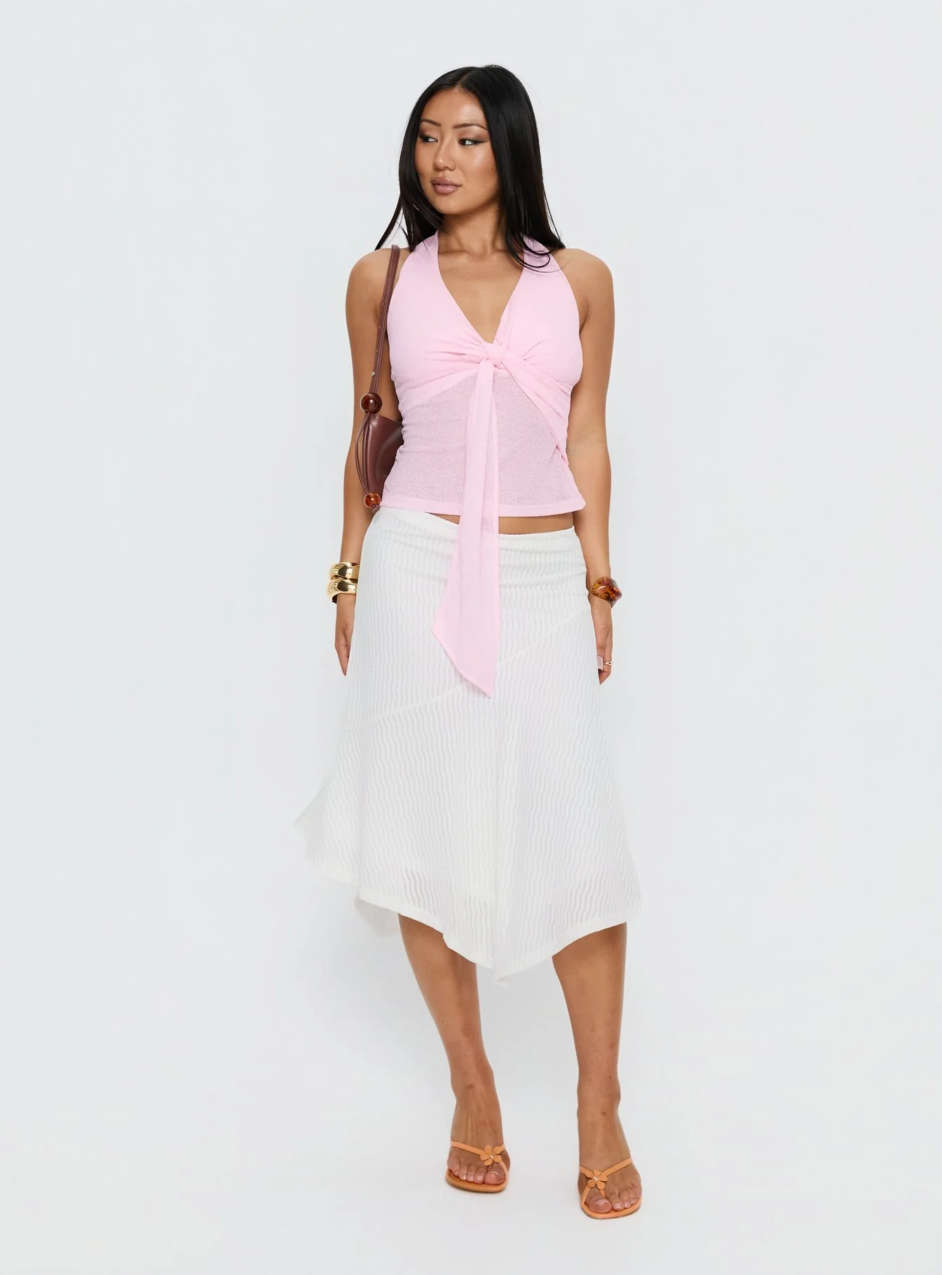 Adrea Asymmetrical Midi Skirt White