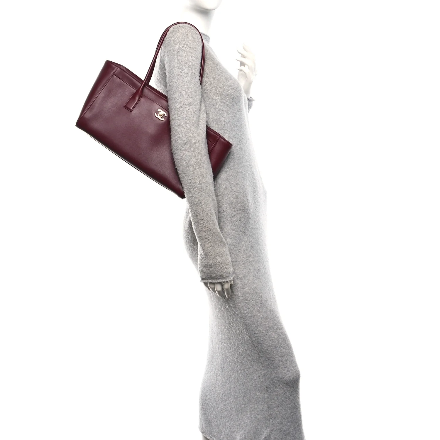 Calfskin Archetype Small Shopping Tote Dark Burgundy
