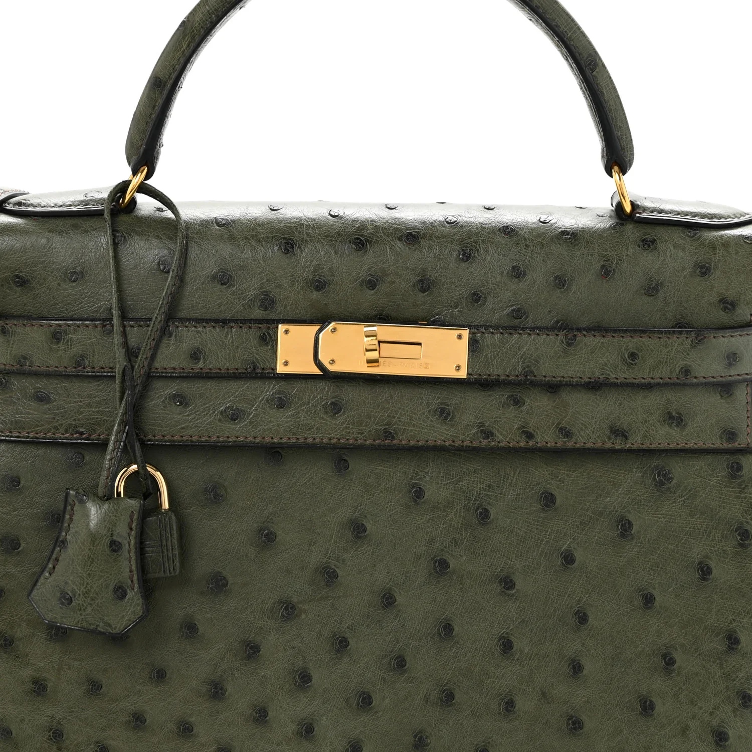 Ostrich Kelly Sellier 32 Vert Olive - Top Club