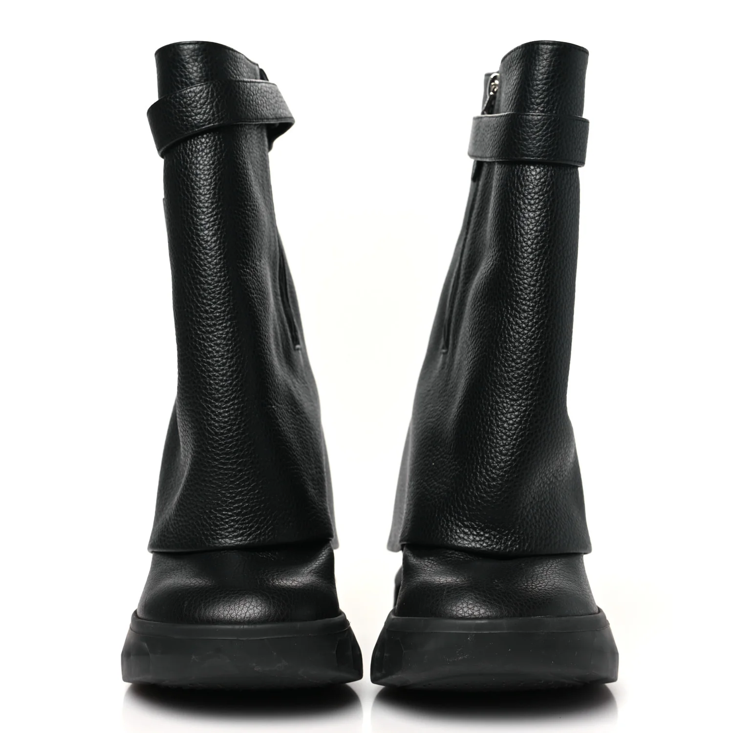 Grained Calfskin Shark Lock Biker Ankle Boots 36 Black - Top Club