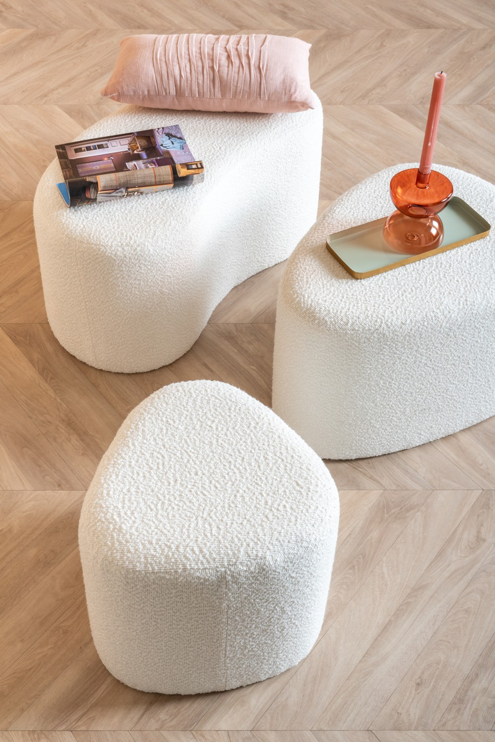 Pouf Ada wave bouclé ochre yellow