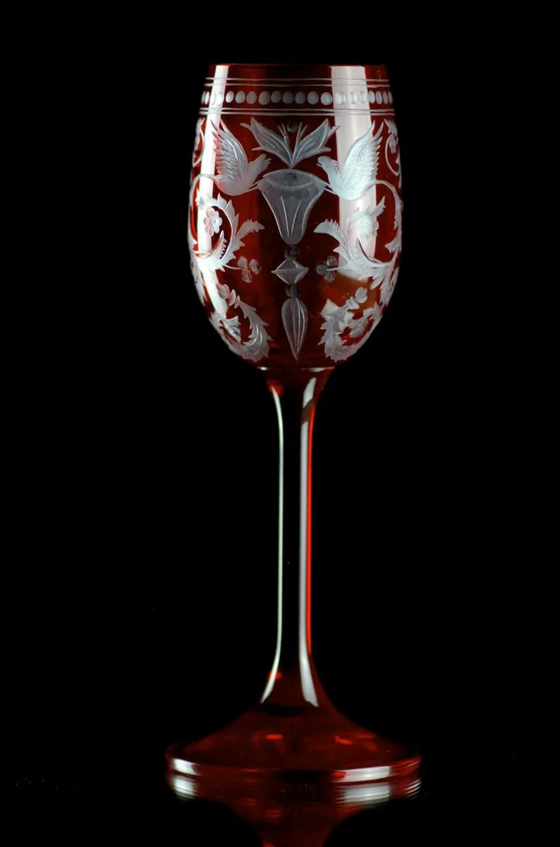 Luxury liqueur glass set of 6 red / silver Ø 5.5 x H. 15 cm - handmade and hand-engraved liqueur glasses - hotel & restaurant accessories - luxury quality