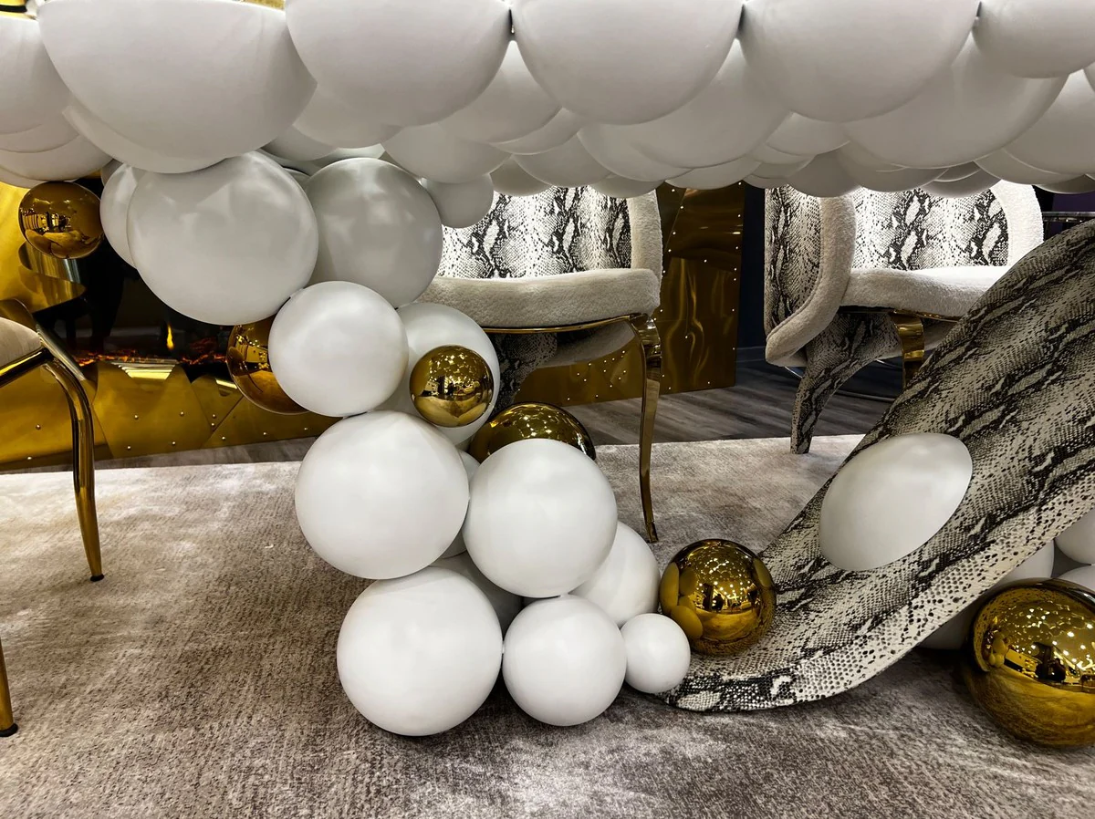 Luxury designer dining table with glass top white / gold / black 230 x 120 x H. 76 cm - Dining room furniture - Luxury furniture - Designer furniture