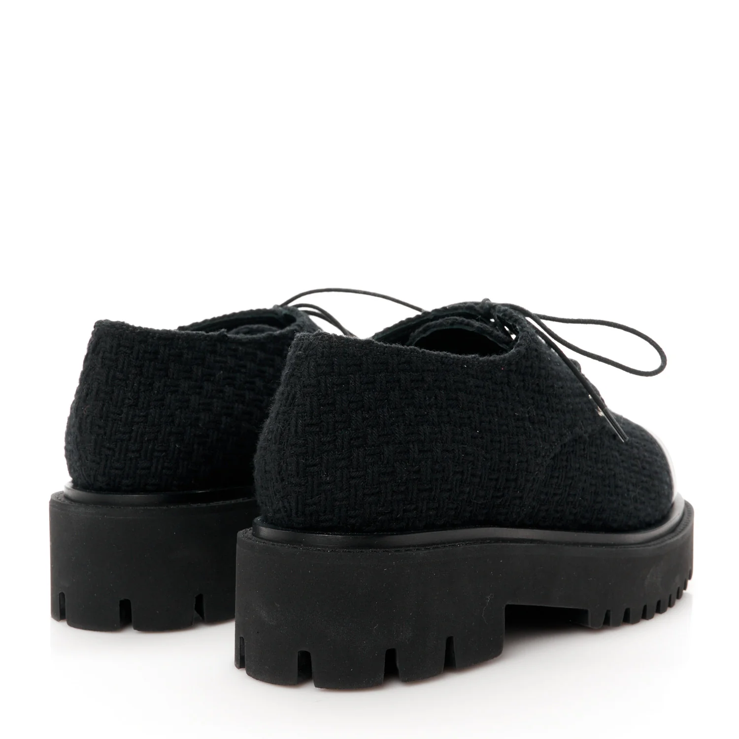 Wool Tweed Calfskin Lace-Up Loafers 38.5 Black - Top Club