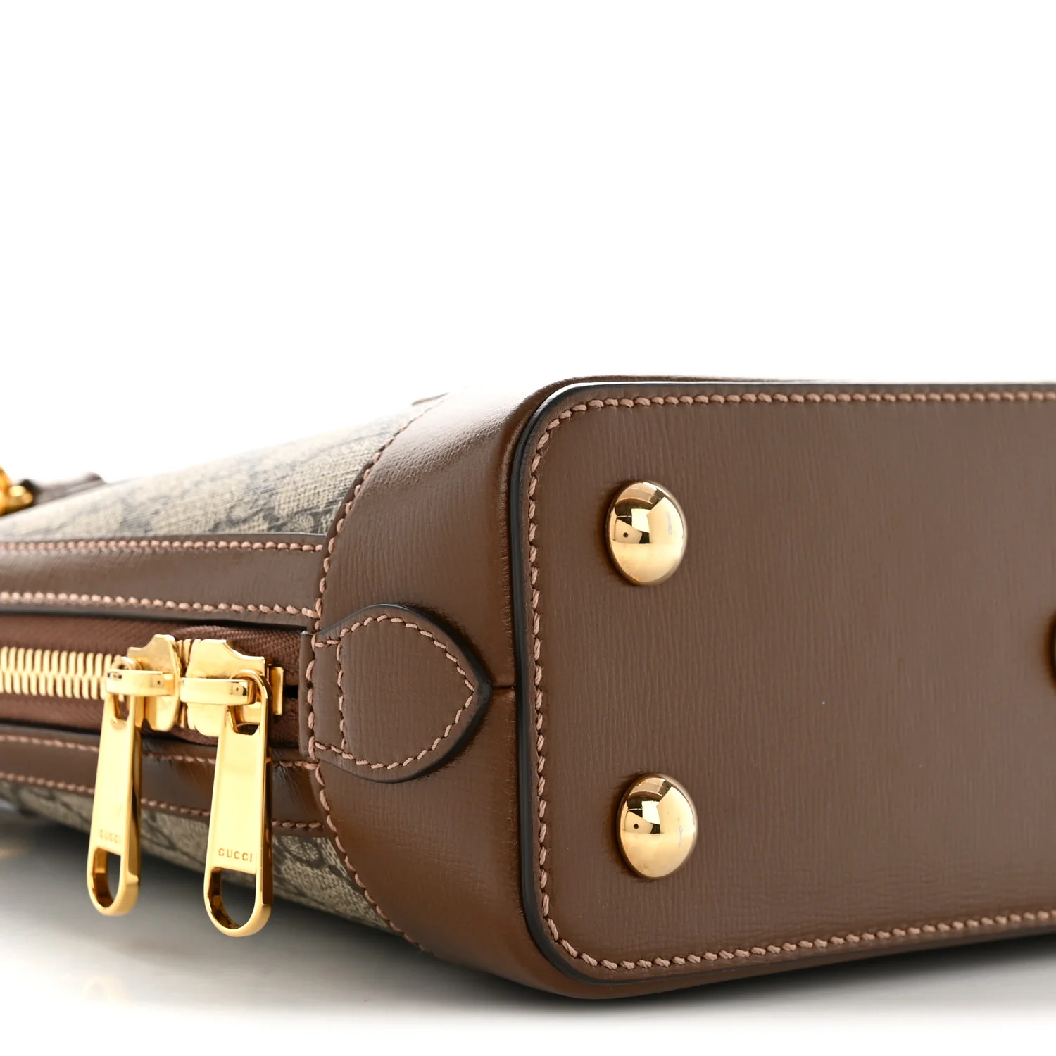 GG Supreme Monogram Azalea Calfskin Small Horsebit 1955 Top Handle Bag Beige Ebony Brown Sugar - Top Club