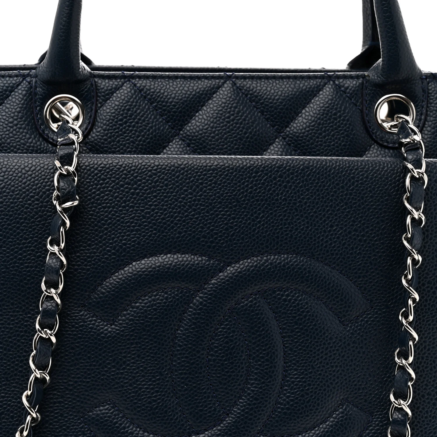 Soft Caviar CC Medium Top Handle Tote Navy Blue - Top Club