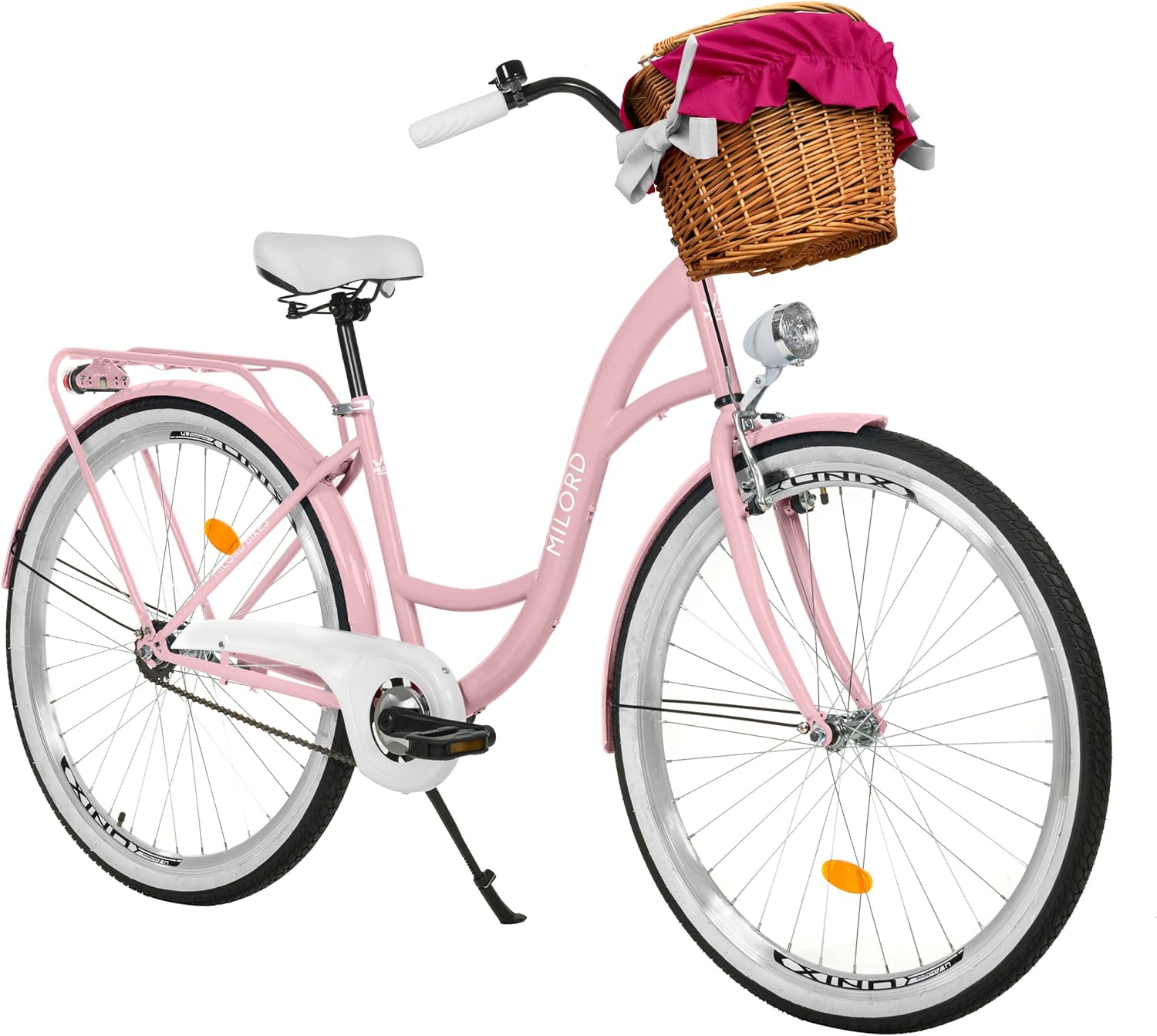 MILORD Bicicletta da donna City Bike Comfort con cestino in vimini vintage bicicletta 26,28 pollici, 1 marcia