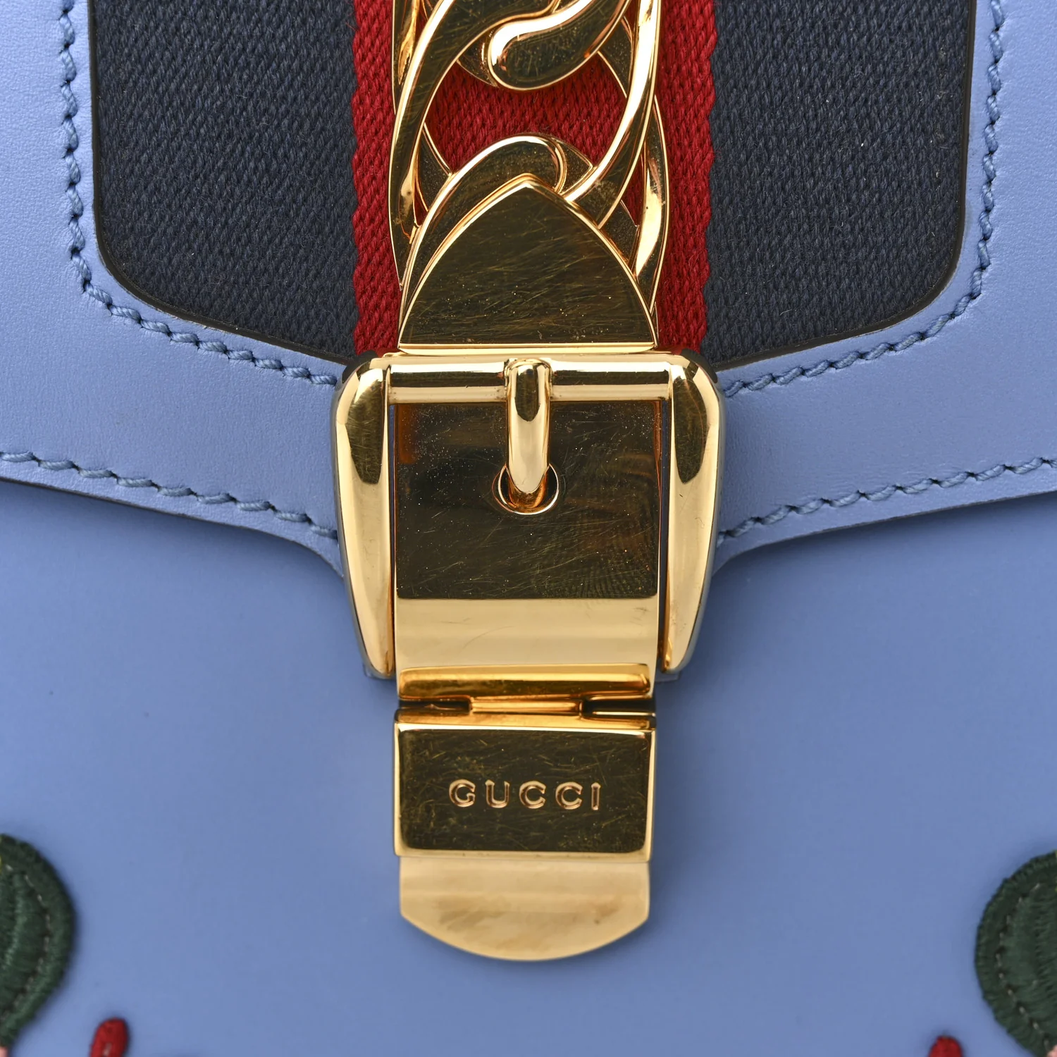 Calfskin Embroidered Medium Sylvie Top Handle Bag Clear Sky Blue - Top Club