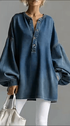 Long Sleeves Loose Buttoned Split-Joint Round-Neck Blouses&Shirts Tops - Nordfashionstorm - Women's Clothing, Fashion for You - Nordfashionstorm.com