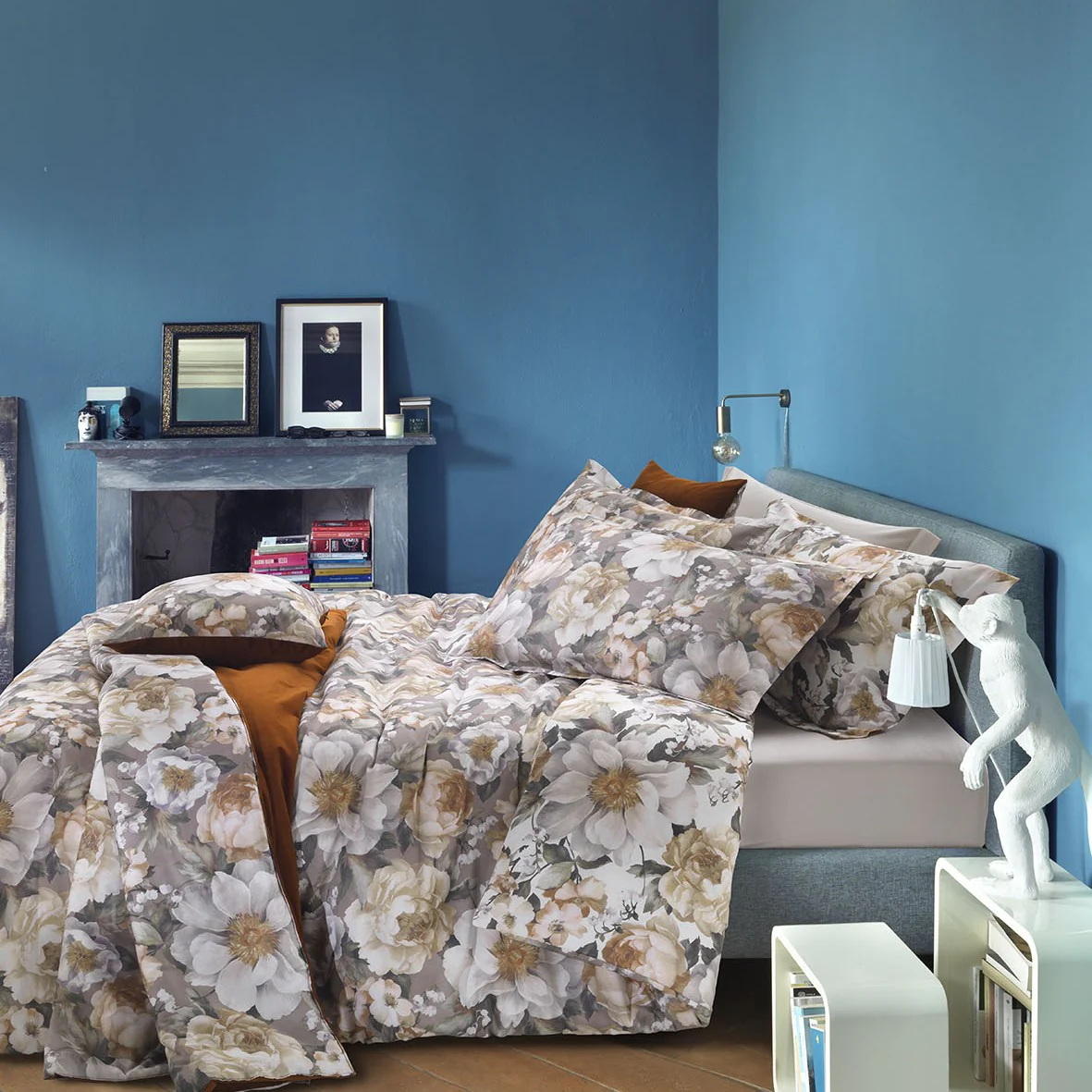 Completo Copripiumino In Raso Di Cotone Le Grand Fleur Matrimoniale