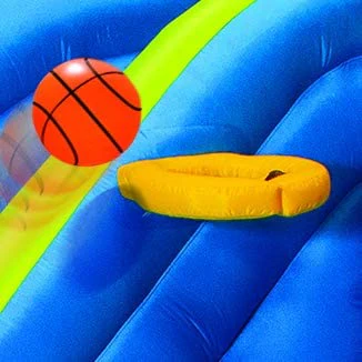 Giant Inflatable Water Slide - Huge children's pool (14 feet long and 8 feet high) with built-in sprinkler shaft and basketball hoop - Sturdy outdoor Surf-N-Splash adventure park - Blower included