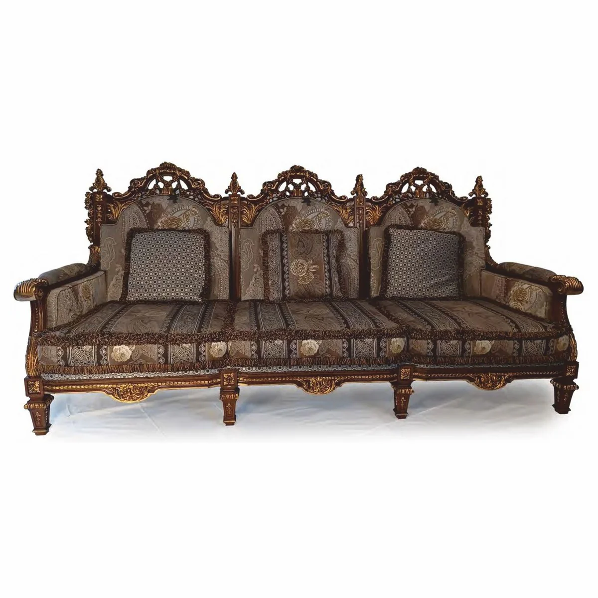 Luxury Baroque Sofa with Cushions Gray / Brown / Gold 249 cm - Made in Italy