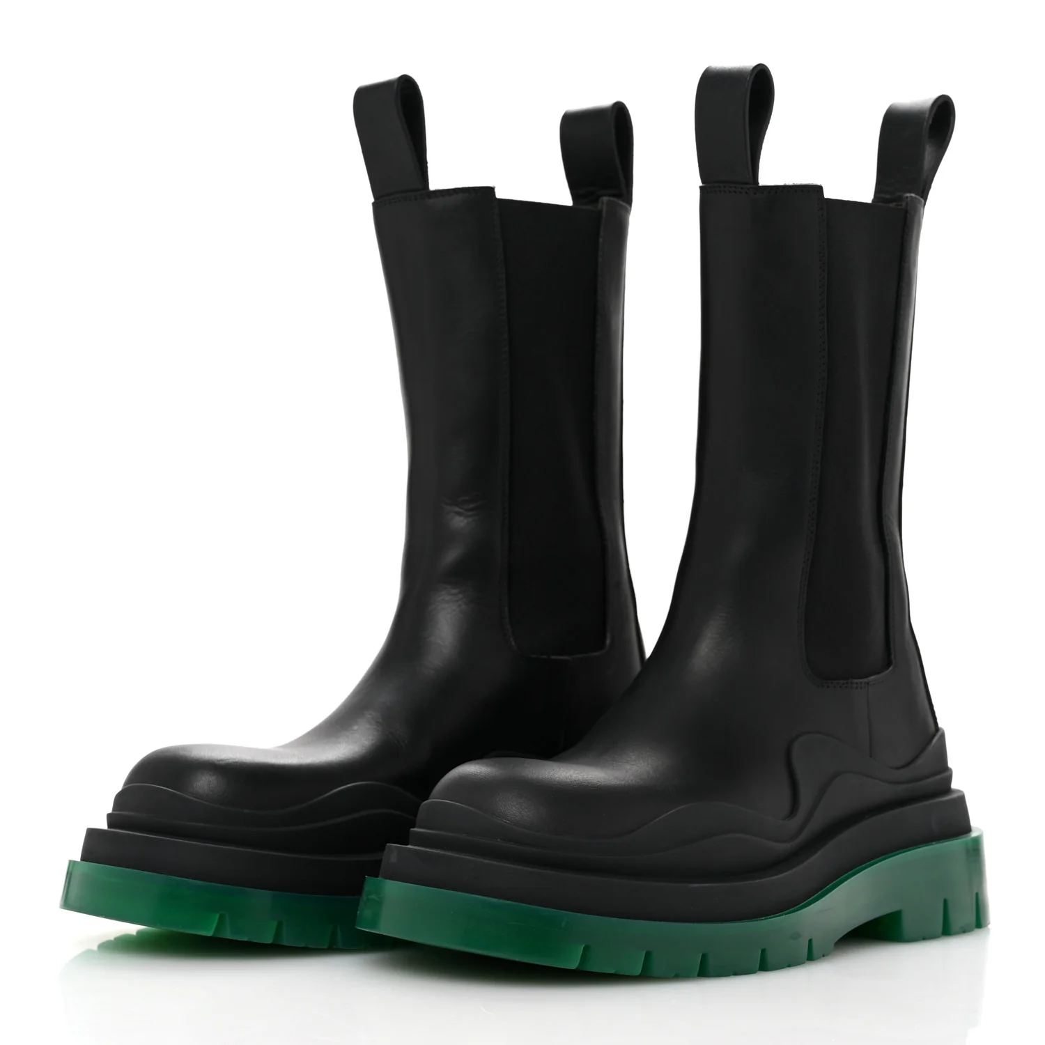 Calfskin The Tire Chelsea Boots 35 Black Green - Top Club