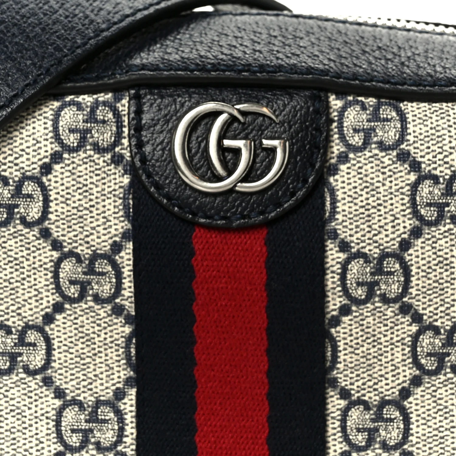 GG Supreme Monogram Textured Dollar Calfskin Web Small Ophidia Camera Bag Beige Blue - Top Club