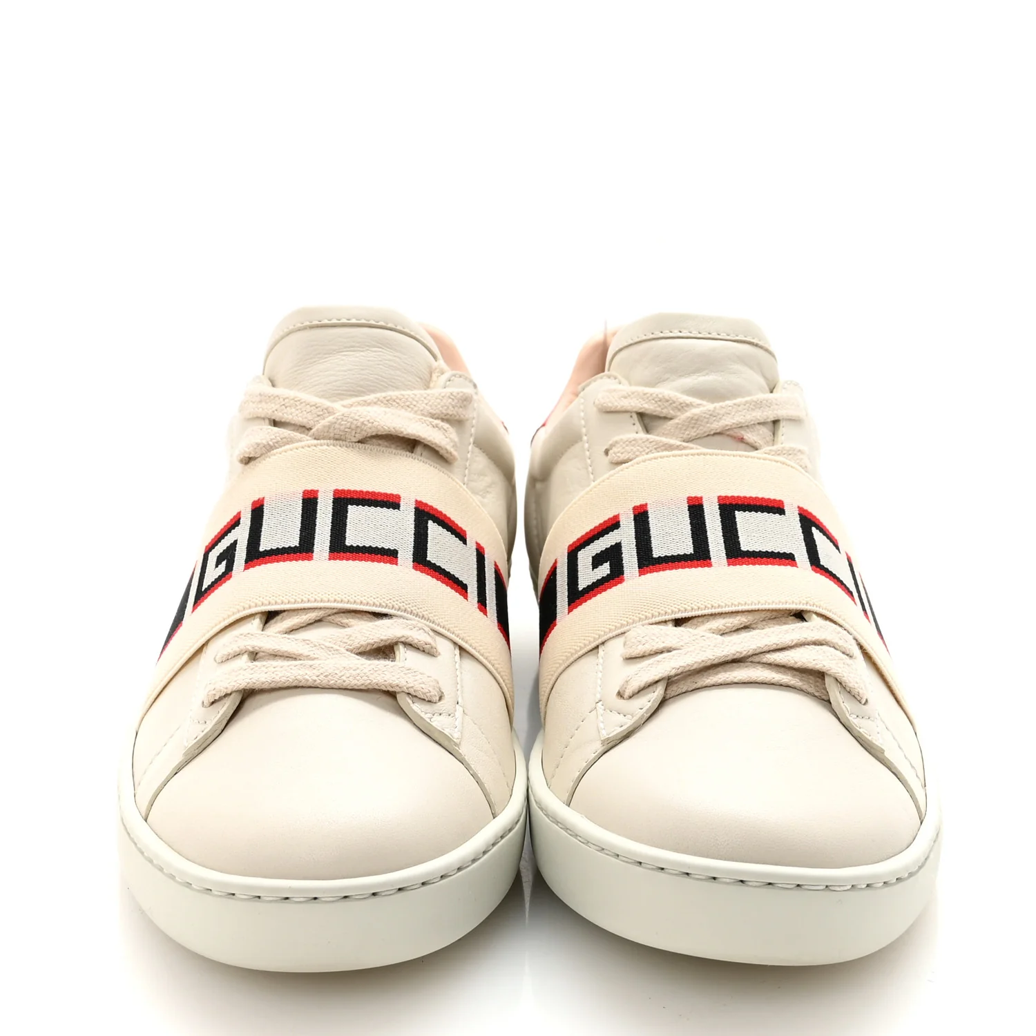 Calfskin Stripe Womens New Ace Sneakers 36 New Mystic White Ecru Red Flame