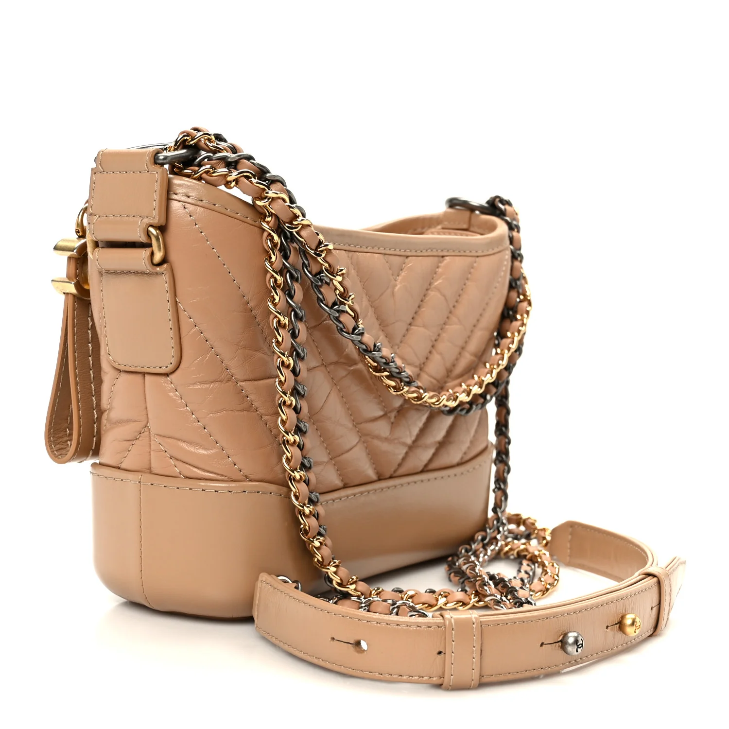 Aged Calfskin Chevron Quilted Small Gabrielle Hobo Beige - Top Club