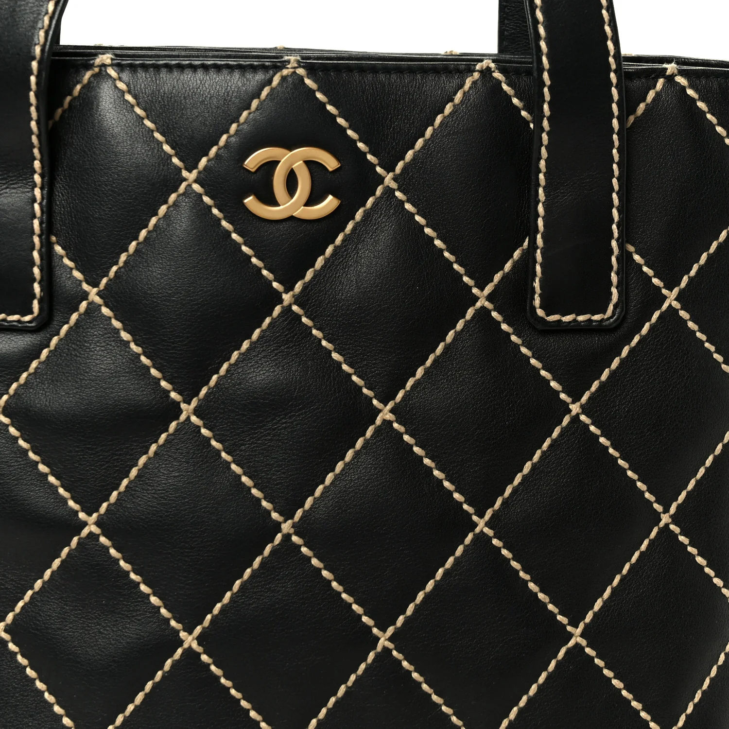 Calfskin Wild Stitch Tote Black - Top Club