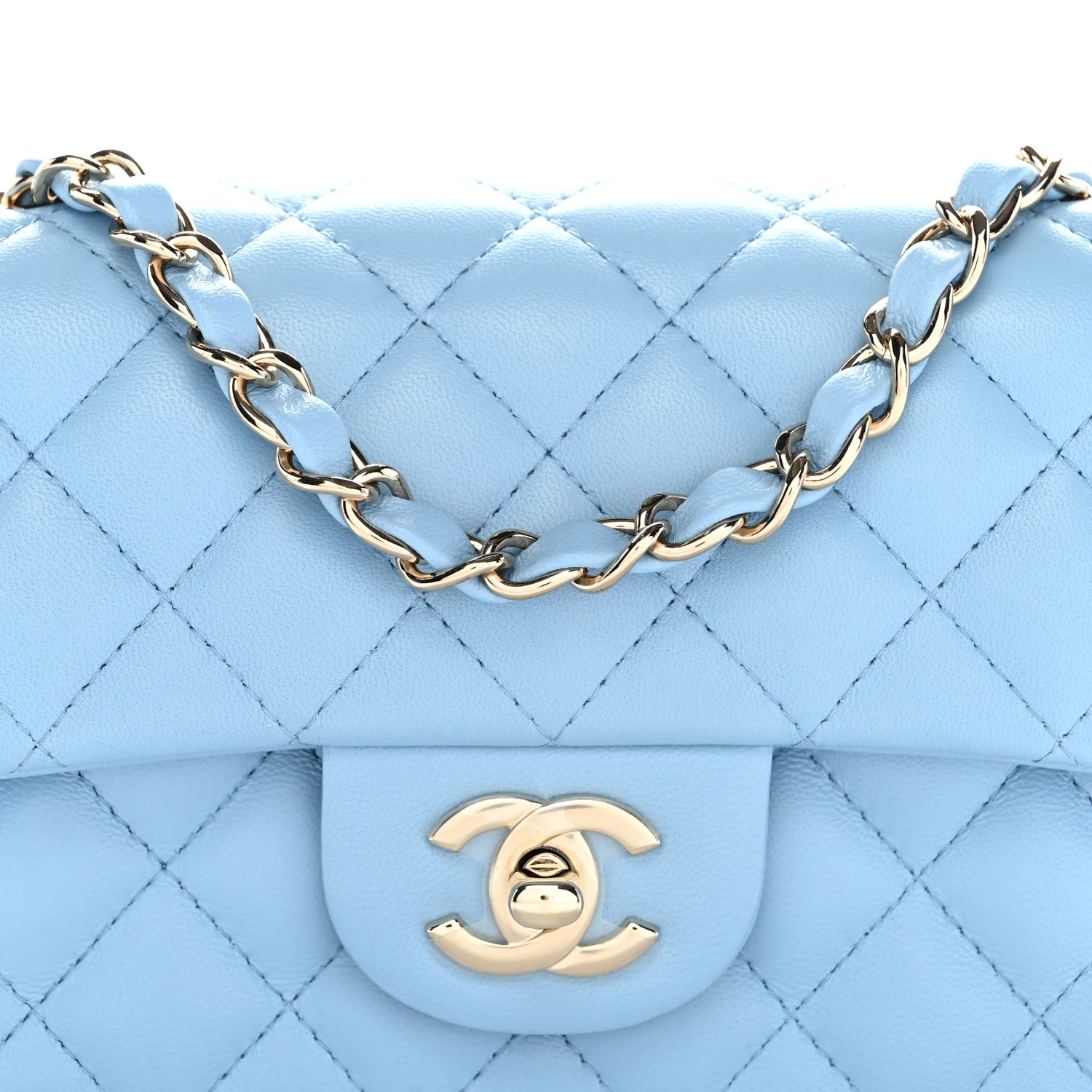 Lambskin Quilted Mini Rectangular Flap Light Blue - Top Club