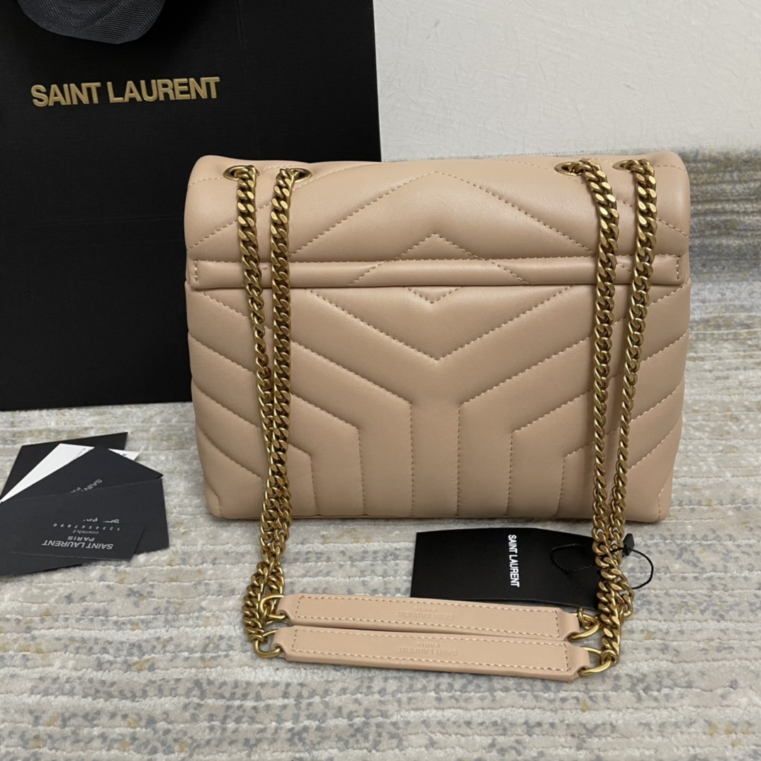 Y Small Loulou 23 Beige Leather Gold 23x17x9cm - Top Club