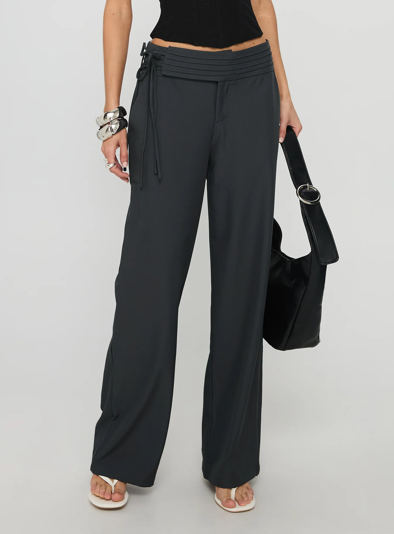 Good Riddance Pleat Tie Slouch Pants Charcoal