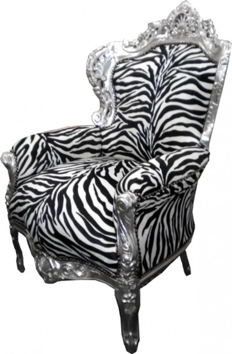 Baroque armchair King Zebra/Silver