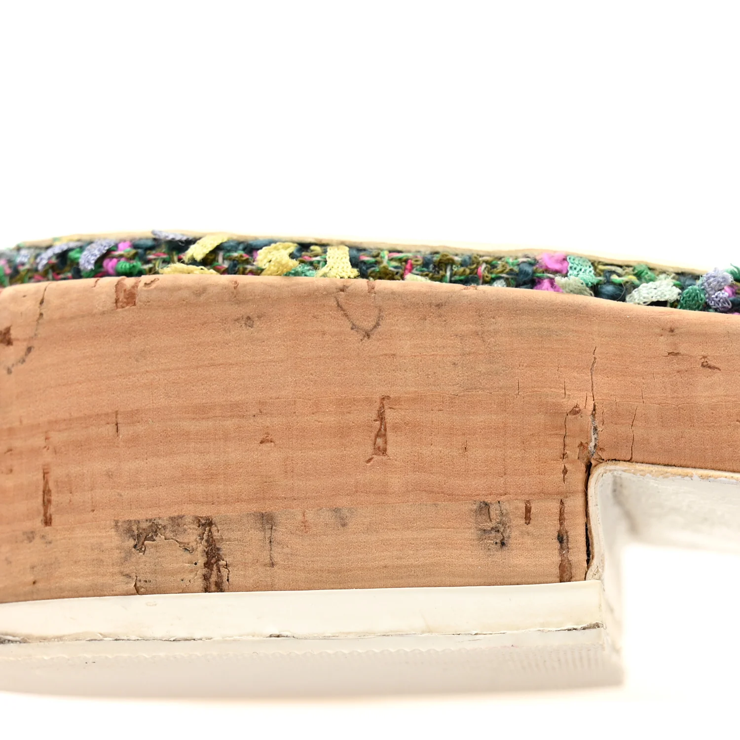 Tweed Cork CC Chain Mule Sandal 36.5 Green Multicolor - Top Club