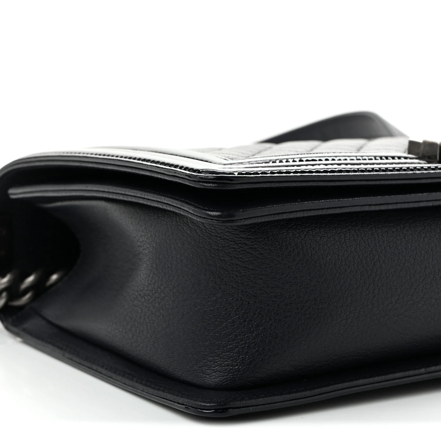 Goatskin Quilted Patent New Medium Duo Boy Flap Black - Top Club
