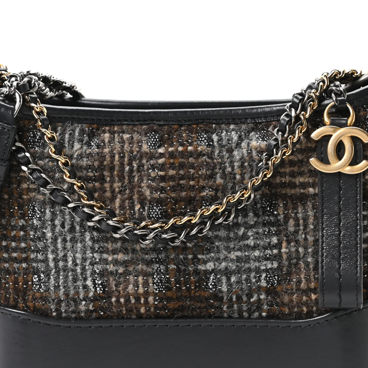 Tweed Calfskin Small Gabrielle Hobo Brown - Top Club