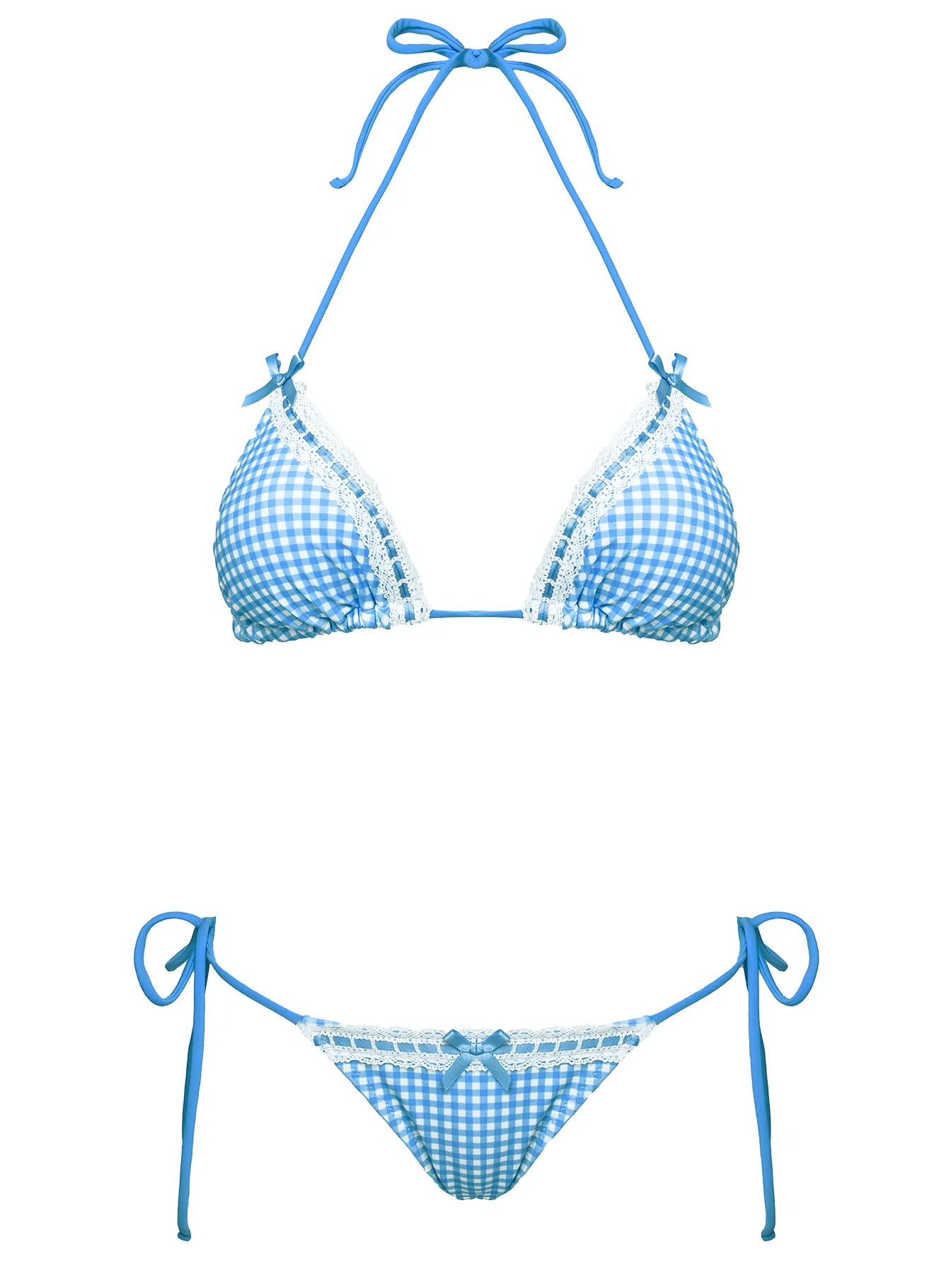 Jenner Triangle Bikini Top Blue Gingham