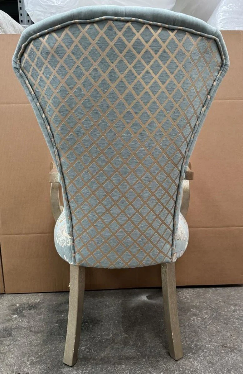 Luxury Baroque dining room chair with armrests turquoise / silver / gold - Baroque furniture