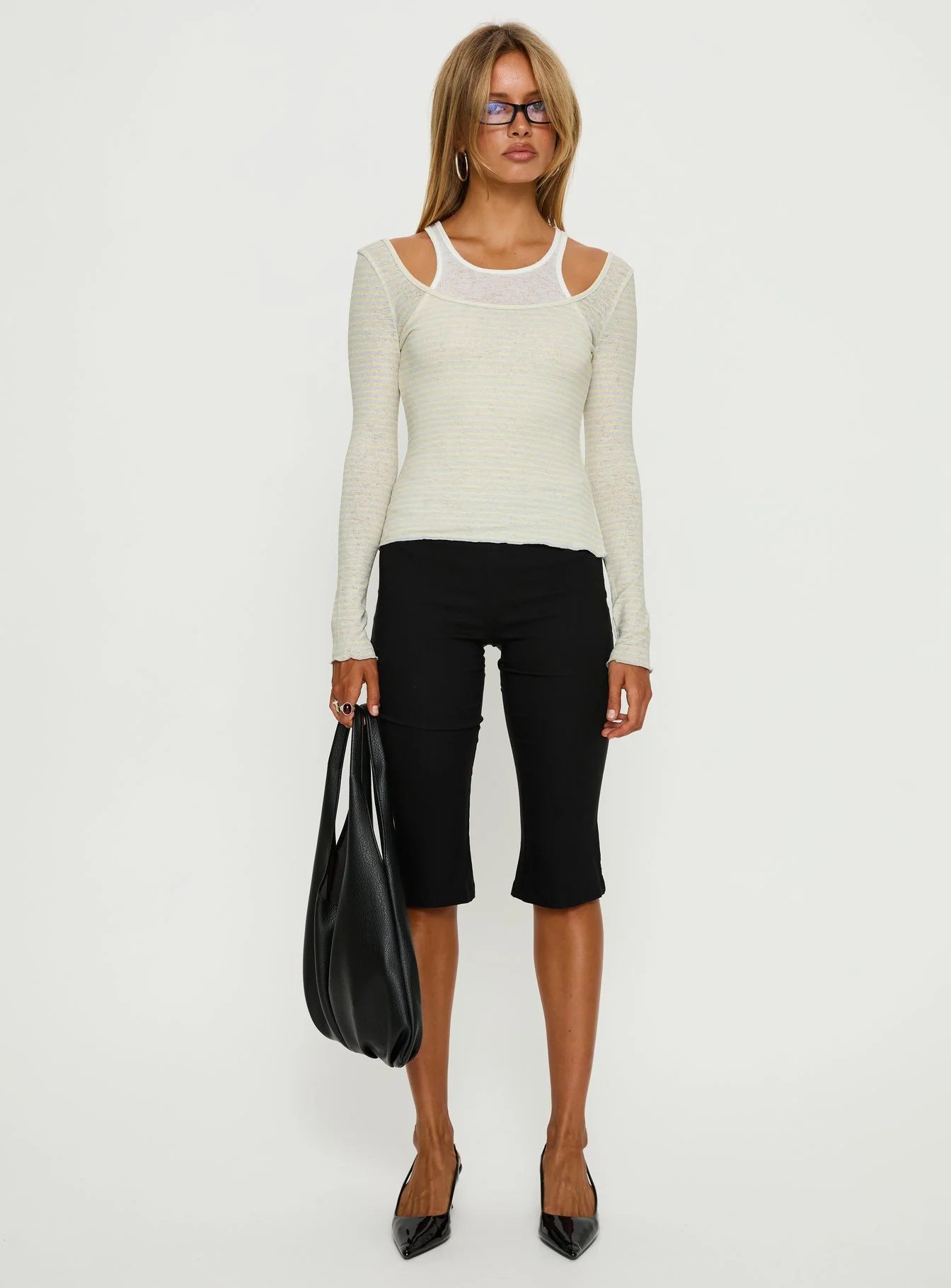 Ceyla Layered Long Sleeve Top White / Stripe