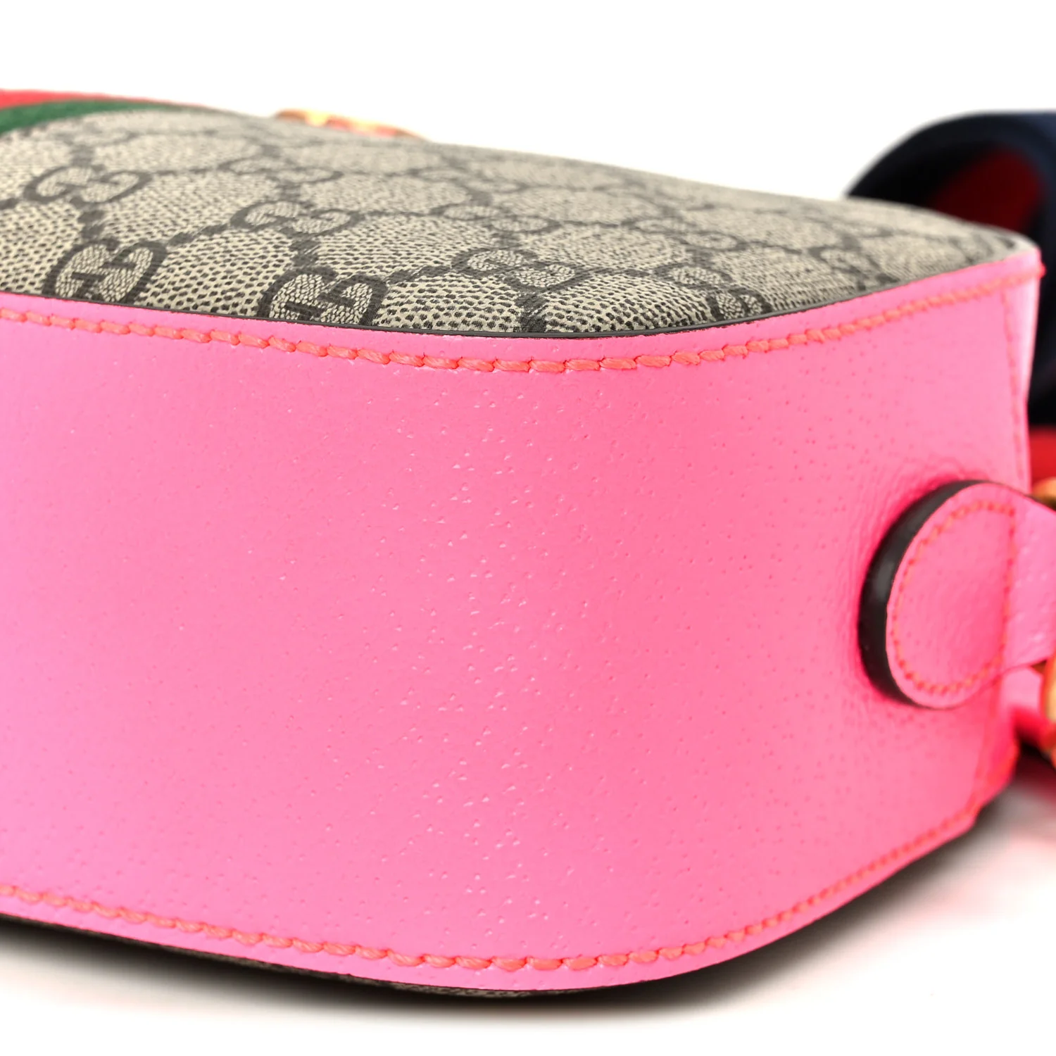 GG Supreme Monogram Textured Dollar Calfskin Web Ophidia Small Crossbody Bag Beige Ebony Fuchsia - Top Club