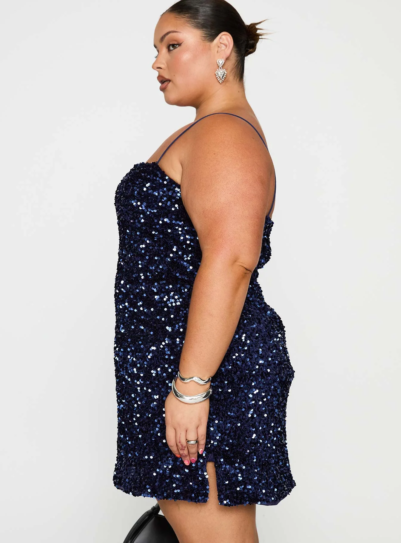 Layney Sequin Mini Dress Navy Curve