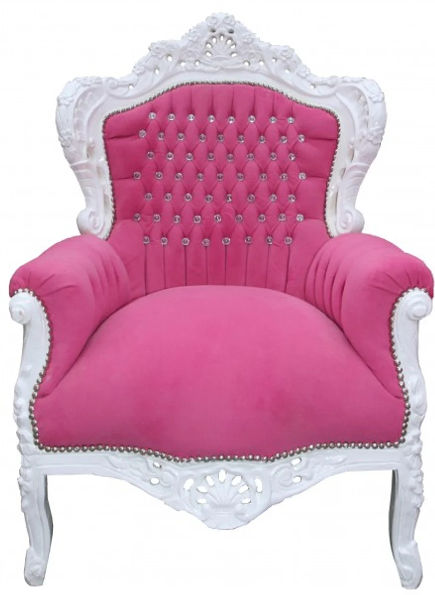 Baroque armchair King pink/white with bling bling glitter stones