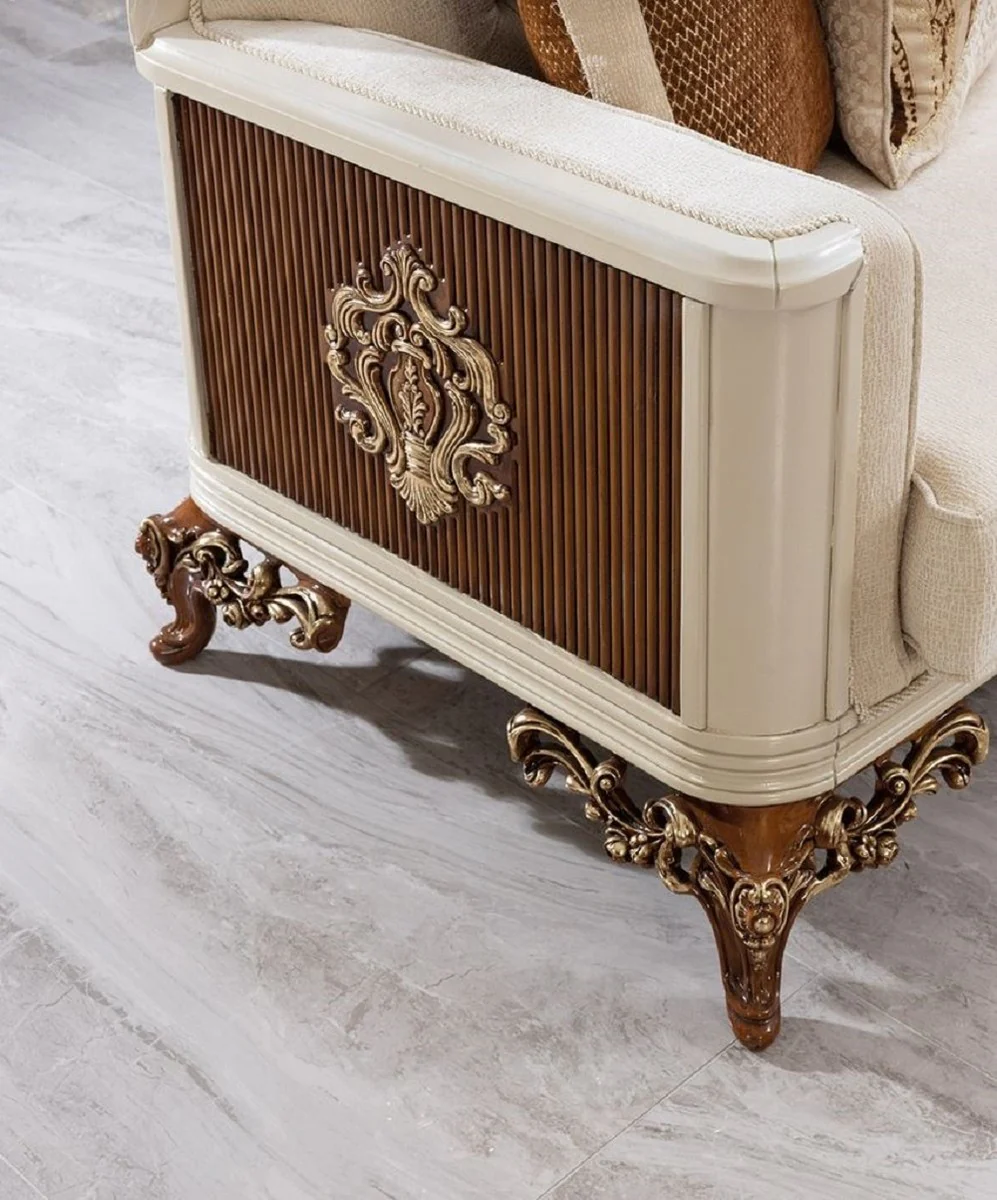 Luxury Baroque Living Room Set Beige / Gray / Brown / Gold - 2 Sofas & 2 Armchairs & 1 Coffee Table - Handmade Living Room Furniture in Baroque Style - Noble & Magnificent