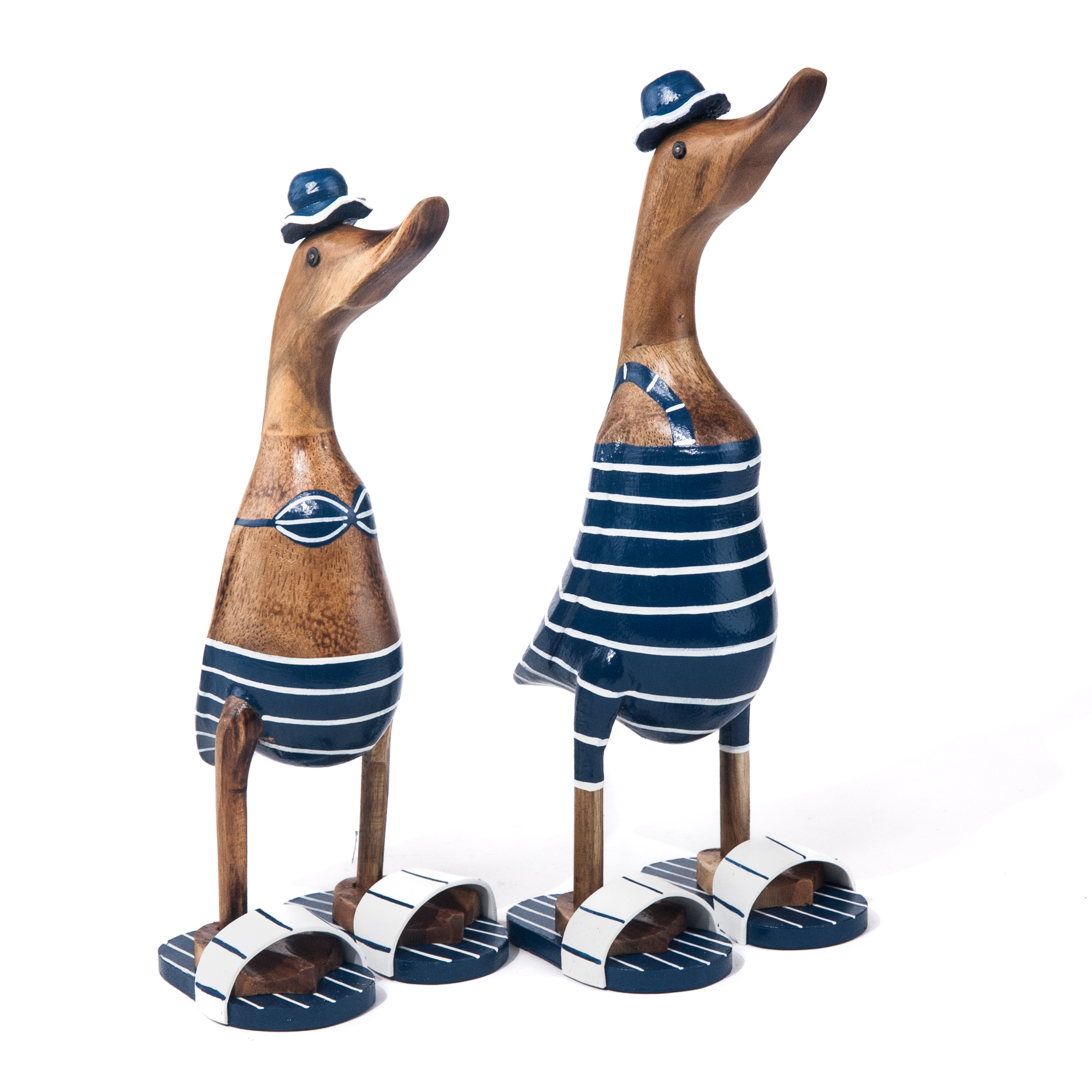 Set houten eenden gestreepte strandkleding / badslippers