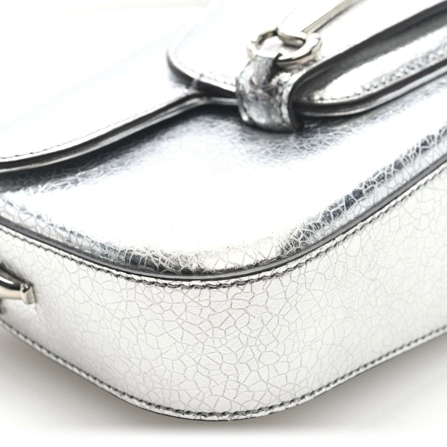 Metallic Demetra Small Horsebit 1955 Asymmetric Shoulder Bag Silver - Top Club